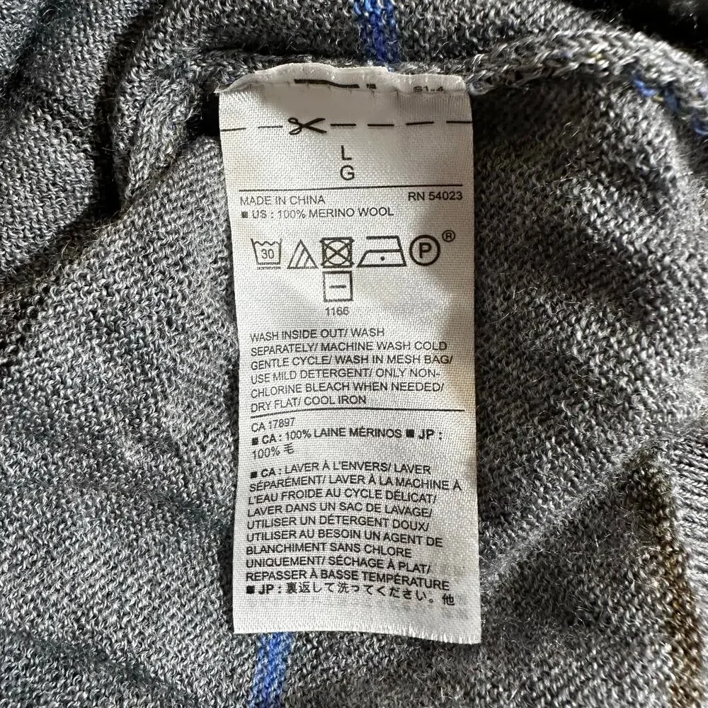 Banana Republic Mens 100% Merino Wool Striped Sweater Gray L Office Academia